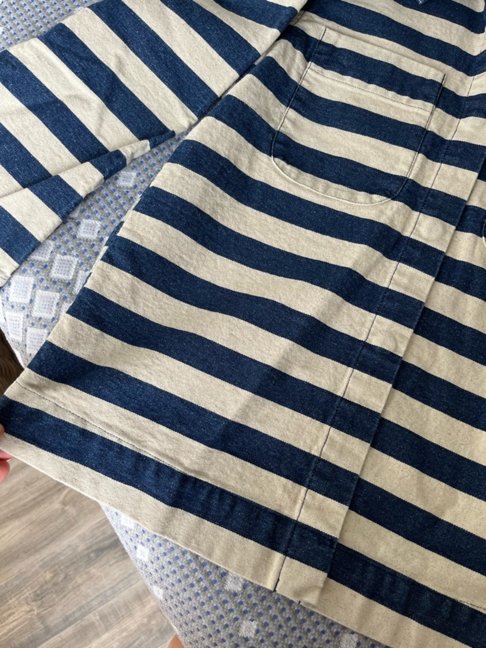 Carleen Navy and Cream Striped Button-Down Shirt Jacket - Picture 3 of 8
